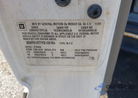 2000 GMC Yukon Xl 1500 Slt z USA, uszkodzony, nr VIN 3GKFK16T7YG103164